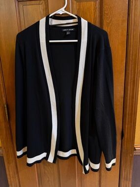 Cable & Gauge Women M Cardigan Black White Tipped Open Front Stitch Fix Career